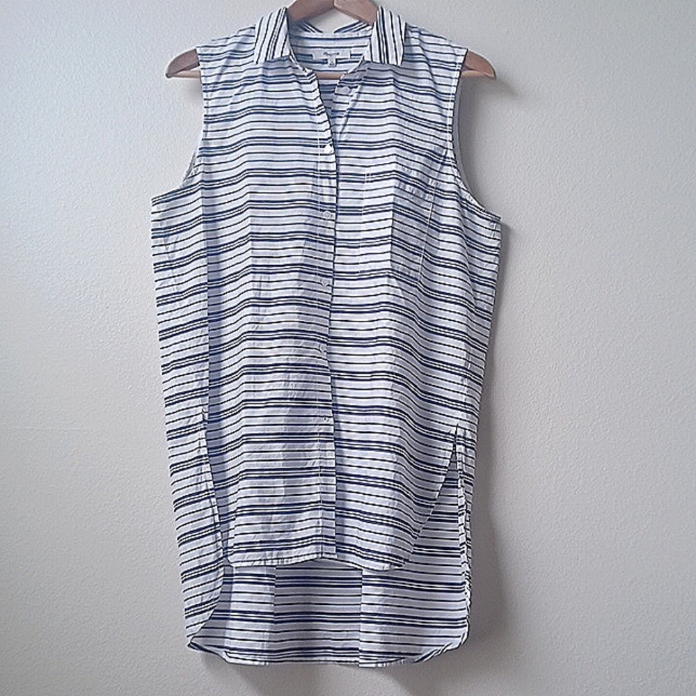 Madewell 100% Cotton Sleeveless Blue White Striped Oxford Shirt Large